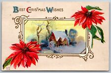 Best Christmas Wishes Embossed Poinsettia Mill 1913 Prescott Wisconsin  Postcard picture