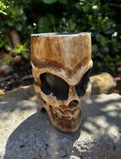 Hand carved wooden skeleton skull candle holder from Bali-6x4 inches picture