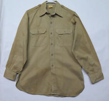 Vtg Cameron Sanforized POPLIN Khaki MILITARY USA US WWII Korean Uniform Shirt 15 picture