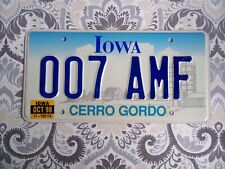 1998 Iowa License Plate 007 AMF James Bond Spy Near Mint Natural Cerro Gordo Cty picture