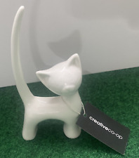 New Creative Co-Op White Ceramic Cat Ring Holder, 3.25