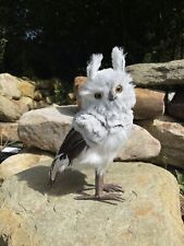 SNOW OWL HANDMADE REALISTIC LOOK - White  AND Brown - 9” Real Feathers picture