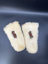 Vintage First Nations Yukon Territory Beaded Hide Mittens with Fur Trim picture