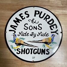 VINTAGE JAMES PURDEY & SONS SHOTGUNS METAL PORCELAIN SIGN, GAS PUMP GUNS PISTOL+ picture