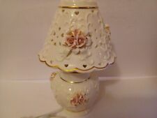 Vintage Beautiful Rose And Gold Accented China Lamp Lattice Work Shade  picture