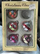 Vintage Christmas Glass Hand Decorated Ornaments Glitter Flowers European Boxed picture