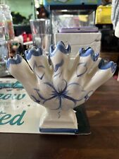 5 Finger Tulip Vase Blue and White Flower Handpainted Made in USA picture