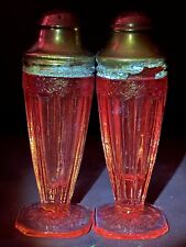 VTG Cadmium GLOWS Rare 30s Art Deco Pink glass Salt & Pepper - Adam Pattern USA picture