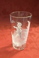 Vintage Mary Gregory Hand Painted Clear Glass Tumbler Standing Boy 5” Gold Rim picture