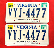 2018 Virginia License Plate Pair VYJ-4477 Expired / Crafts / Collect / Specialty picture