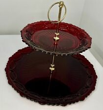 Avon Cape Cod Collection 2 Tier Serving Tray Ruby Red Server picture