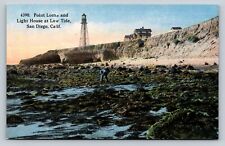 1912 Antique Postcard Point Loma + Light House Low Tide Man San Diego Exposition picture