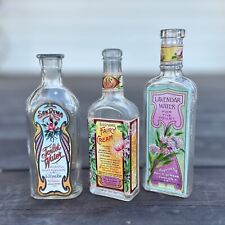 3 Vintage Original TOILET WATER Glass Beauty Bottle LAVENDAR Water Fairy Rose picture