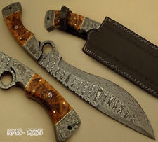 15in - BEAUTIFUL CUSTOM HAND MADE DAMASCUS HUNTING KUKRI KNIFE WOOD WITH SHEATH picture