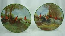 Vintage Email de Limoges 1855 THE HUNT Fox Hunting Equestrian Plates (2) 24E002 picture