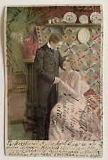Postcard Romantic Victorian Scene with Lovers Vintage picture