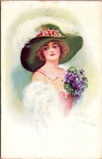 A/S Pretty Woman Fabulous Hat Feathers Flowers Shoulders Fur P.UN. TF.&Co. N-190 picture