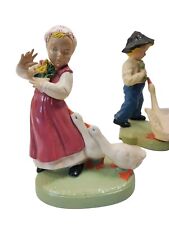VINTAGE HOLLAND MOLD DUTCH BOY & GIRL WITH GEESE 70s  Cottagecore Decor picture