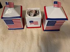 Alco Industries American Flag Ceramic Canisters Set of 2 Americana Lidded Canist picture