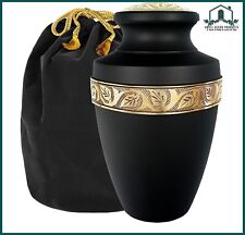 Biodegradable Cremation Urns for Human Ashes - Eco-Black & Brass Urn with Bag picture