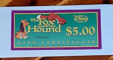 VTG 1995 The Fox And The Hound Disney Store $5 Gift Certificate Rare picture