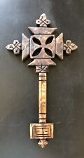 Vintage Celtic Hand Carved Wooden  Cross Double Sided Primitive 13” X 7” Gothic picture