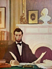 1916 Vintage Illustration Abraham Lincoln Signing Emancipation Proclamation picture