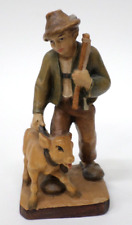 Vtg W.u.M. Heinzeller German Hand Carved Wood Figure Man Boy Calf Cow Shepherd picture