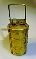 Vintage Brass 3 Compartment Stacking Food/Lunch Box Carrier Picnic. picture