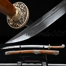 Handmade Chinese Qing Dynasty Dao Damascus Folded Steel Sword Brass Fittings picture