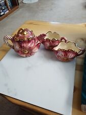 Ceramic Fancy Floral Pink & Gold Teapot & Matching Creamer & Sugar Set picture