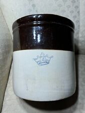 Vintage Brown And Cream  4 Gallon Blue Crown Stoneware Salt Glazed Crock picture