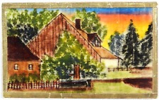 Textured Felt Photo of Barn House and Foliage - Posted Vintage Postcard picture