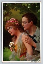 c1921 Do You Love Me Woman Holds Fower ANTIQUE Postcard picture