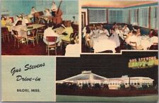 1950s BILOXI Mississippi Postcard GUS STEVENS DRIVE-IN Restaurant Roadside Linen picture