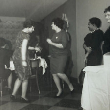 Two Women Dancing In Dining Room With Others Watching B&W Photograph 3.5 x 3.5 picture