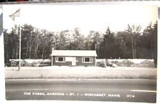 1940s-50s WISCASSET MAINE Me RPPC Real Photo postcard Fossil Gardens Flag Auto picture