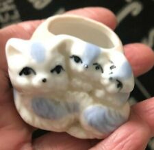 Vtg JAPAN 3 Kitten Cat Kitty BASKET TRINKET BOX Ceramic  FIGURINE Ring Holder a picture