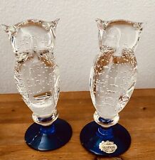 Owls Silvestri Arte Murano Italy Cobalt Blue Crystal Controlled Bubbles Pair Vtg picture