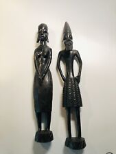 Pair Vintage African Handcarved Wood Figurines Man & Woman, African Art picture