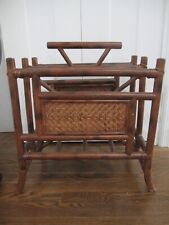 20th Century Chinoiserie Style Brown Bamboo Wicker Furniture Magazine Rack MCM picture