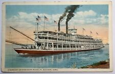 1916 Steamboat On Mississippi River Ft Madison Iowa IA Postcard Boat Ship Card picture