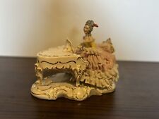 Vintage German Martha Budich Dresden Porcelain Lace Figurine Lady by Black Piano picture