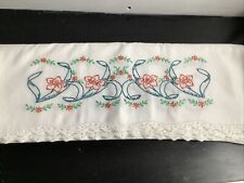 Vtg Crochet And Embroidered Standard Pillow Cases Blue Orange Green Floral picture