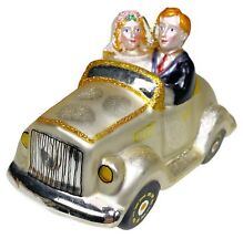 Just Married Red Head Christmas Ornament Robert Stanley Retro Car Glass picture