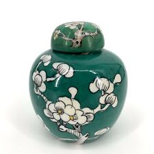 Vintage Green Cherry Blossom Tree Glazed Porcelain Ginger Jar Urn 6