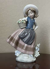 Lladro #5221 Sweet Scent Girl with Basket of Flowers 6.5” Small Chip picture