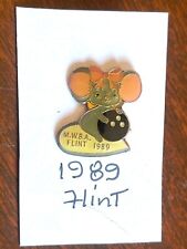 Vintage 1989 Lapel Hat Pin Pinback MWBA Bowling Flint MI Anthropomorphic Mouse picture