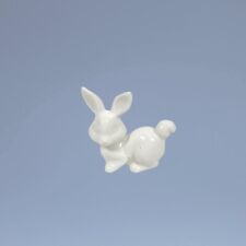 Vintage Miniature Rabbit Figurine White Porcelain Glazed Glossy Bunny Ceramic picture