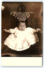 c1900 CUTE BABY IN CHRISTENING GOWN REAL PHOTO RPPC POSTCARD P3383 picture